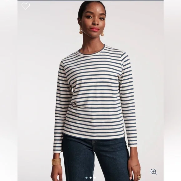 France’s Valentine Long Sleeve Striped Tee Shirt in Navy/Oyster - Picture 1 of 8